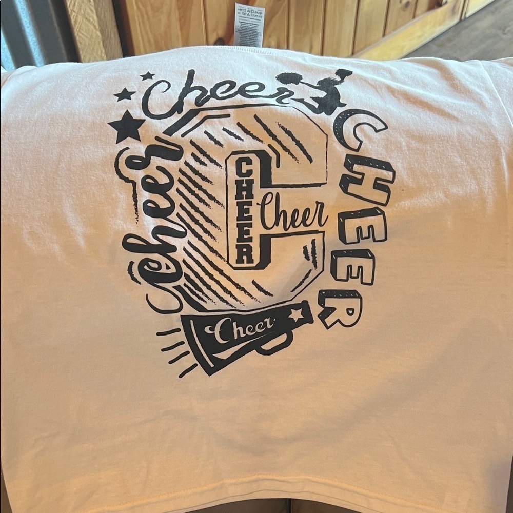 Gildan white and Black Cheer Graphic Tee like new without tags - Picture 2 of 3